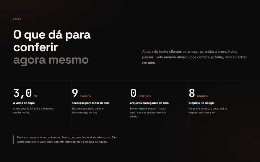 Seção de prova, com quatro números que o visitante confere sozinho